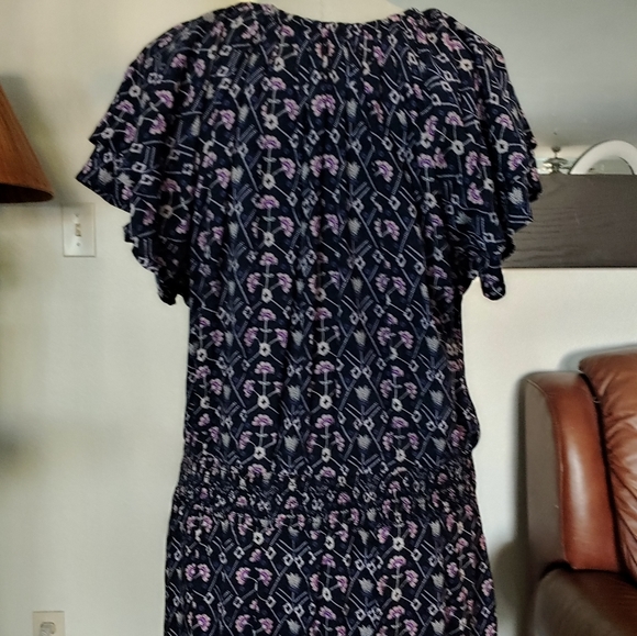 Destination 365 Printed Short-Sleeve Midi Dress Smocking Size LP - Picture 5 of 11